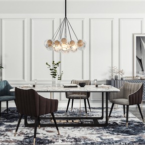现代 餐桌椅组合 餐桌椅吊灯组合