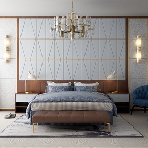 现代 背景双人床  床组合