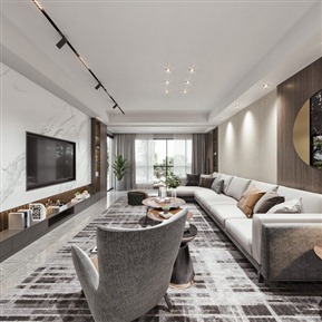 轻奢 客餐厅 客厅餐厅全景