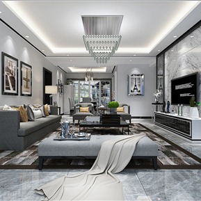 现代 客餐厅 黑白灰