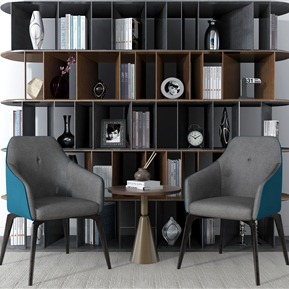 现代 书柜 书柜装饰柜休闲椅组合