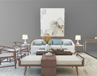 新中式客厅沙发茶几组合