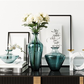 现代 花瓶 蓝色创意玻璃花瓶