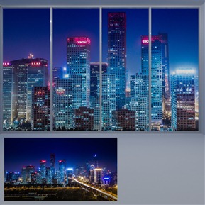 现代极简深蓝色高光光滑夜晚外景 城市 VR
