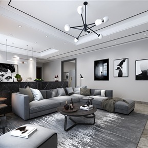 现代 客餐厅 黑白灰