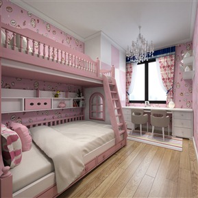 简欧 儿童房 榻榻米书房 女孩房