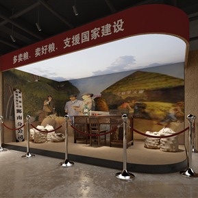 新中式 展厅 博物馆展厅办公桌围栏麻袋博物馆