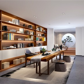 新中式 茶室 极简书房休息区