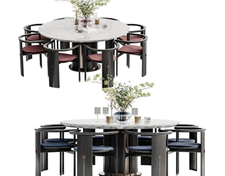 新中式圆餐桌椅组合