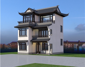 新中式新中式联排别墅su模型下载-3d溜溜网
