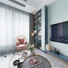 轻奢 客厅 客餐厅 全景