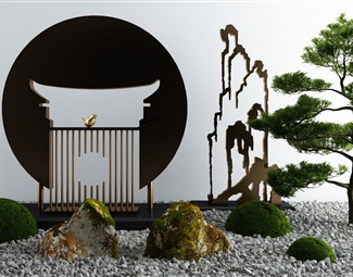 新中式楼梯间景观小品3d模型下载