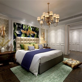 美式 卧室 卧室摆件吊灯床