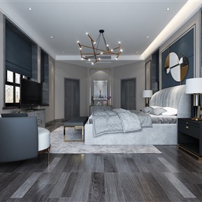 现代 卧室 黑白灰 主卧