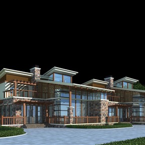 现代 双拼别墅 别墅生态别墅