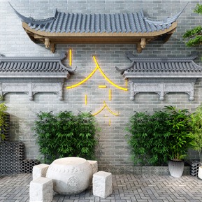 新中式 园艺小品 马头墙石台植物园艺小品