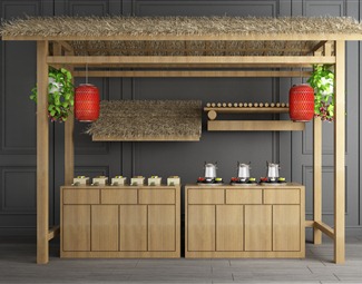 中式 售货亭 茅草屋檐门头