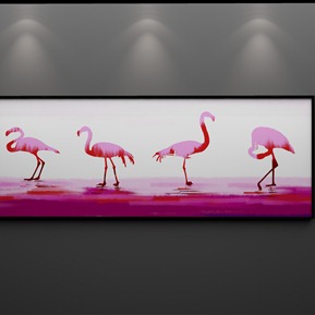 北欧 动物画 简约小清新手绘几何火烈鸟植物花卉床头画