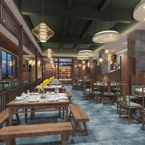 中式 餐厅 海南餐厅楼透视