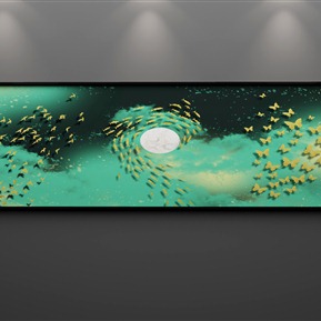 新中式 风景画 意境水墨山水飞鸟迎财客厅装饰画