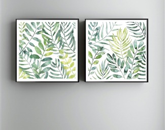 北欧 植物画 绿色客厅植物花卉叶子 装饰画
