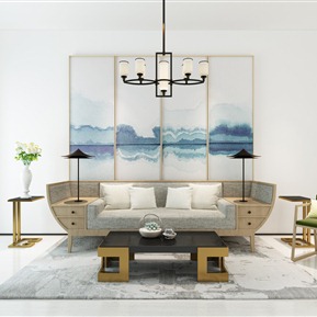 新中式 沙发茶几组合 沙发茶几