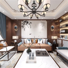 新中式 客餐厅 客餐厅全景