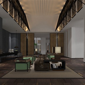 新中式 大厅 禅意酒店接待大堂