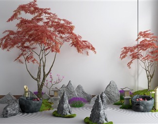 新中式室內景觀植物造景3d模型下載-3d溜溜網