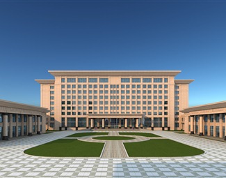 现代办公楼广场景观3d模型下载