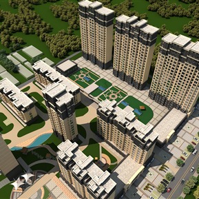 现代 住宅区 高层小区住宅鸟瞰