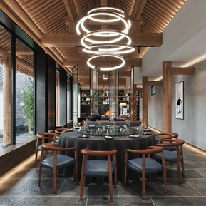 新中式 餐厅 会所餐厅休息区