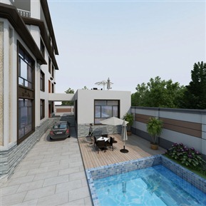 新中式 独 别墅 外观 花园全景漫游