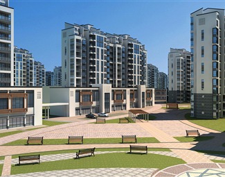 新中式 住宅区 多层住宅 住宅内景透视 住宅 住宅透