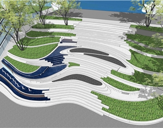 現代現代高差地形臺階景觀su模型下載-3d溜溜網