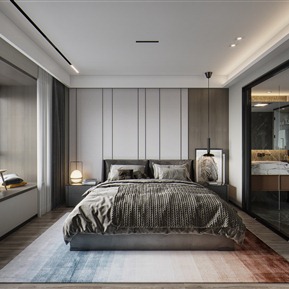 现代 卧室 主卧室 布艺双人床品组合