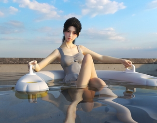 现代 女人 泳池美女
