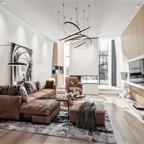 现代 客厅 皮革沙发