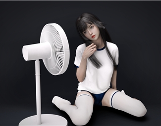 现代 女人 吹扇的女生