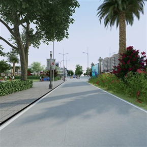 现代 道路 别墅 街景全景