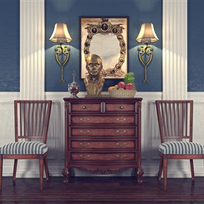 美式 斗柜 装饰柜装饰品休闲椅壁灯组合