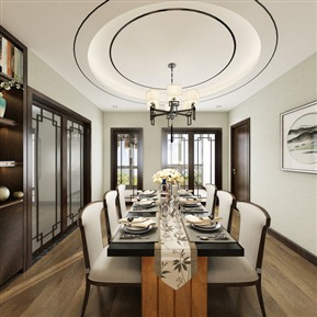 新中式 客餐厅 客餐厅全景