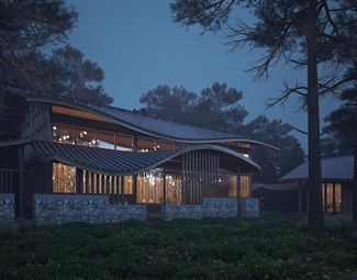 新中式会所建筑模型