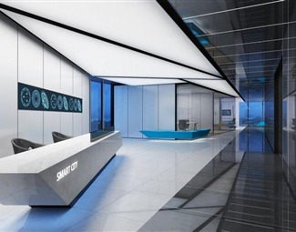 现代公司前台大厅3d模型下载-3d溜溜网