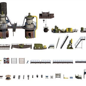 现代 工业LOFT 设备 设备机器 货架工具架 楼梯 吊机
