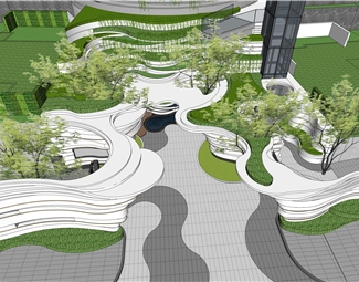 现代曲线异形景墙围墙