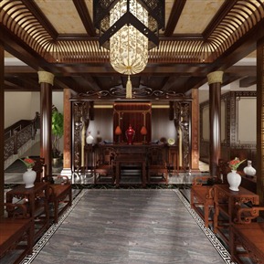 中式 客餐厅 别墅客餐厅堂屋