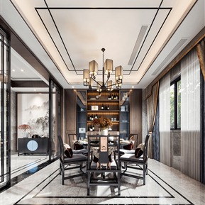 新中式 餐厅 别墅客厅餐厅