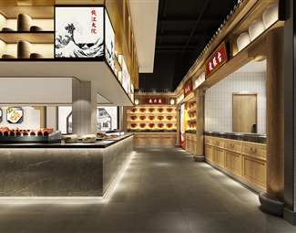 新中式餐厅大厅效果图