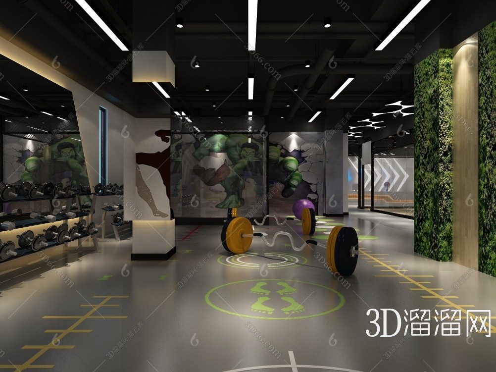 現代健身房健身器材3d模型下載